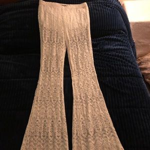 white lace pants / Boho bell bottoms
